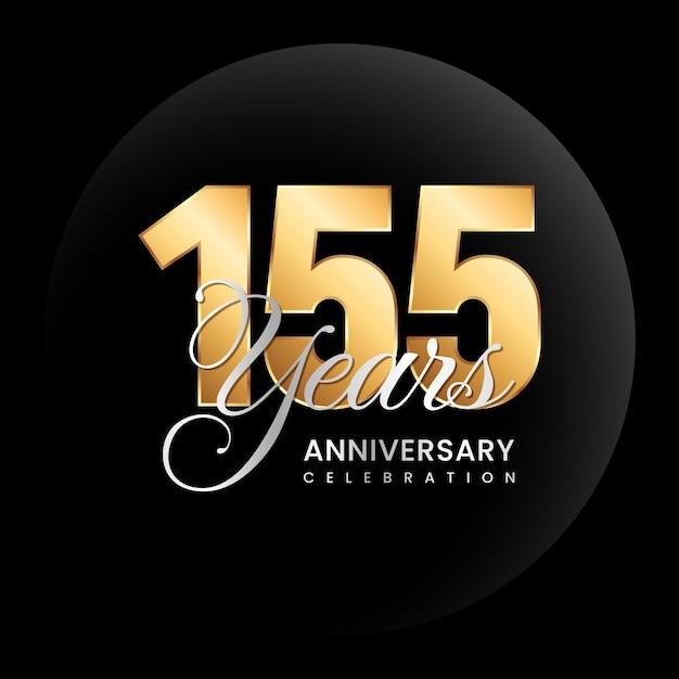 155th anniversary logo design concept Golden number with silver color text Logo Vector Template Illustration