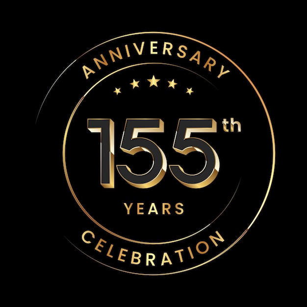 155th Anniversary logo design Golden number with 3d style for birthday celebration event Vector