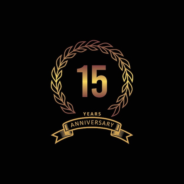 15st anniversary logo with gold and black background