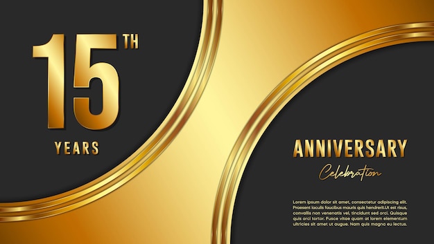 15th Anniversary Celebration template design with gold background and numbers Vector Template