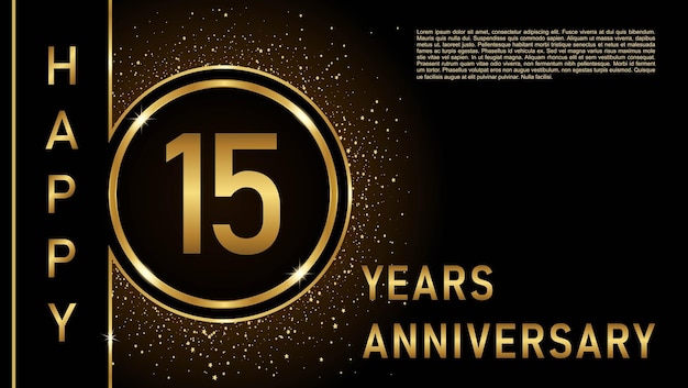 15th Anniversary Gold color template design for birthday event Vector Template