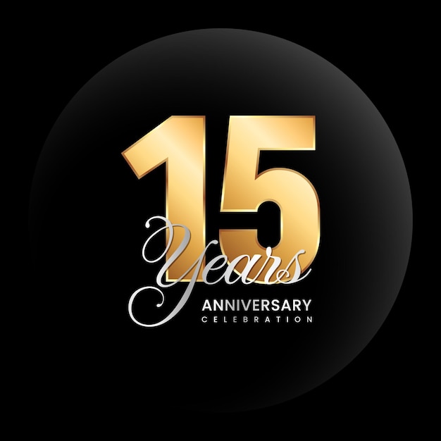 15th Anniversary logo Golden number with silver color text Logo Vector Template Illustration