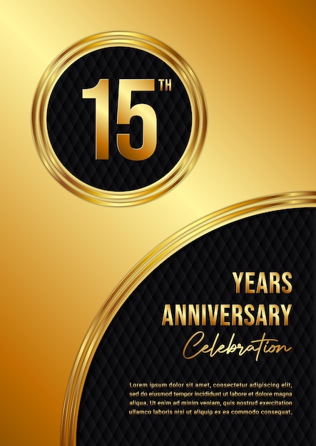 15th Anniversary Luxury logo design with golden ring Handwritten style text Logo Vector Template