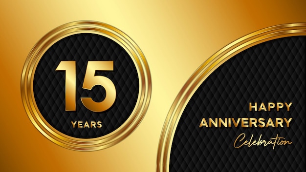 15th anniversary template design with golden texture and number for anniversary celebration event