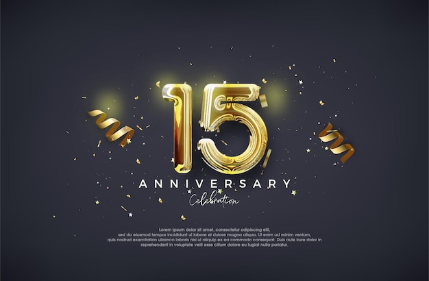 Vector 15th anniversary with luxury glossy gold design premium vector for poster banner celebration greeting