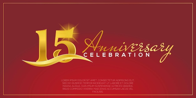 15th years anniversary, vector design for anniversary celebration with gold and red colour.