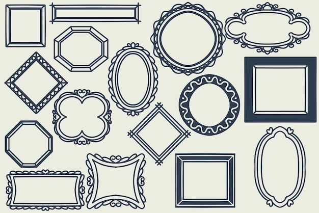 16 hand drawn frame decoration set collection of hand drawn doodle frames isolated on white background black drawings set minimal freehand drawn sketches