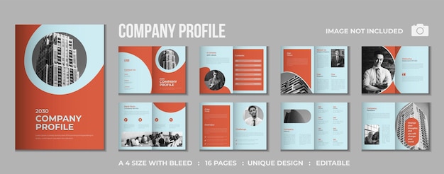 16 pages Corporate company profile bifold brochure template design