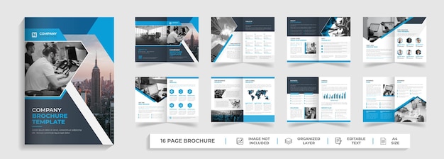 16 pages creative modern corporate company profile and bifold multipage brochure template design