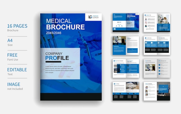 16 pages medical company profile brochure template layout