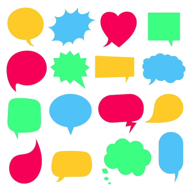 16 Speech bubbles flat style design another shapes without texts hand drawn comic cartoon style set