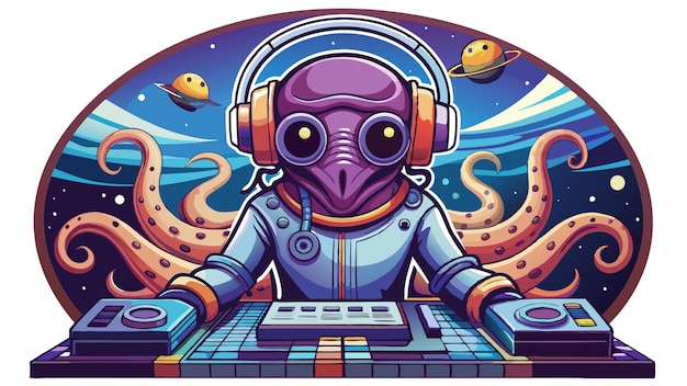 Vector a 16bit octopus in space being a groove dj tshirt design simple edges aggressive vector vector