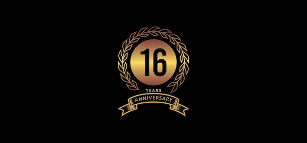 Vector 16st anniversary logo with gold and black background