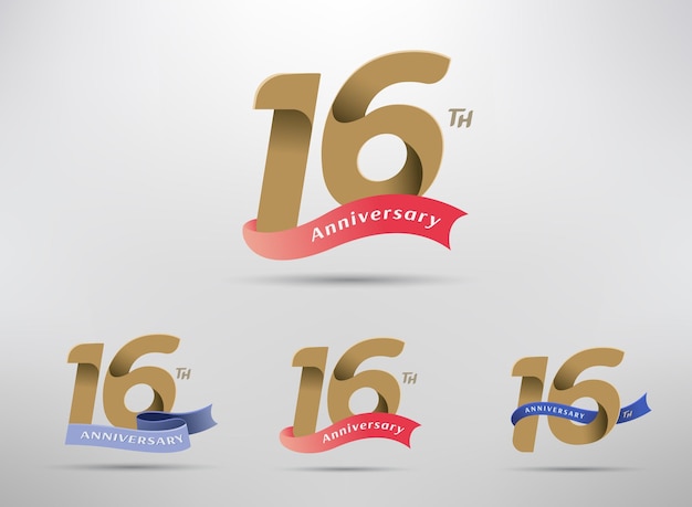 Vector 16th anniversary celebration logotype with alternative number and ribbon design