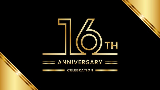 16th Anniversary Celebration with golden text Golden anniversary vector template