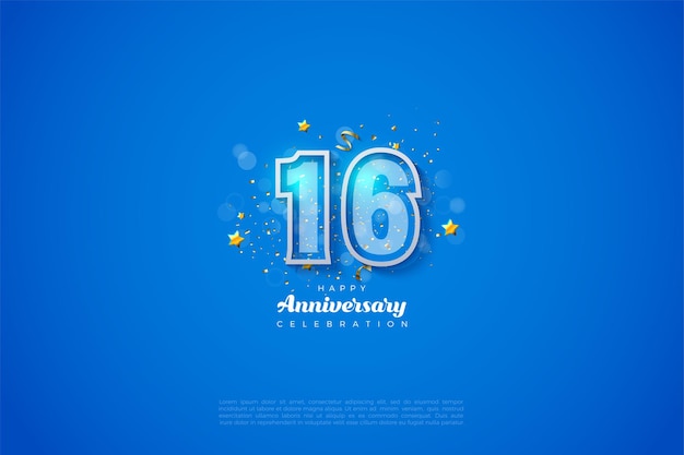 16th anniversary poster with transparent blue numbers.