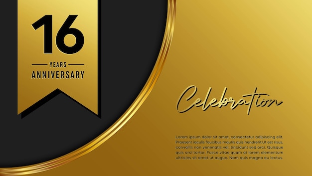 16th anniversary template design with golden pattern and ribbon for anniversary celebration event