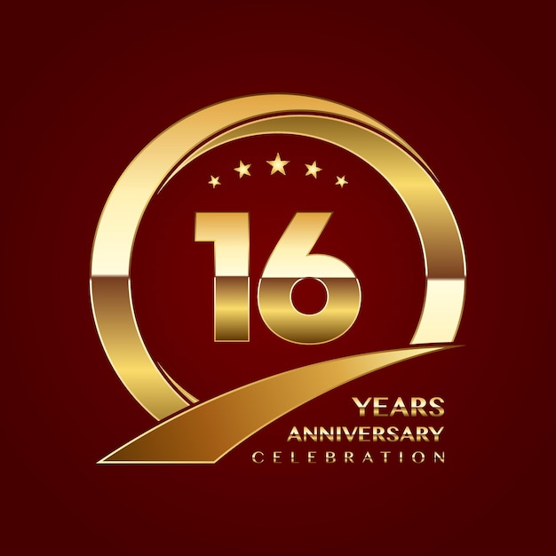 16th anniversary template design with a shiny gold ring style