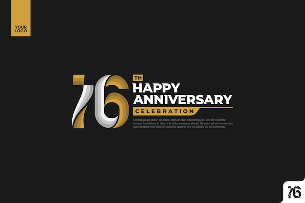 16th happy anniversary celebration with gold and silver on black background