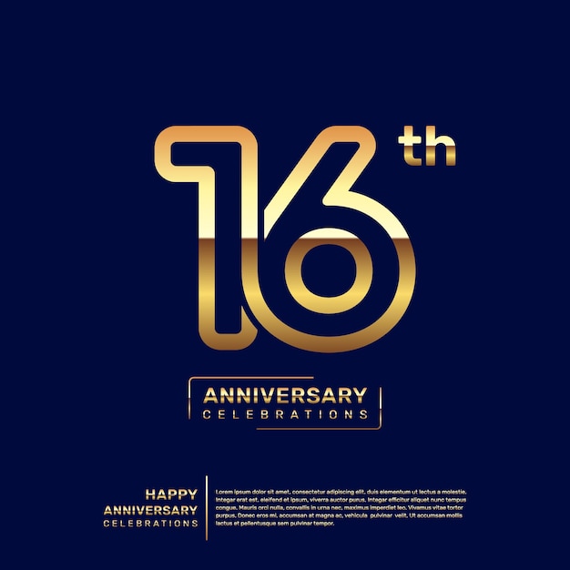 16th year anniversary logo design with a double line concept in gold color