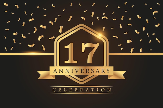 17 year anniversary celebration vector golden elements on black background abstract