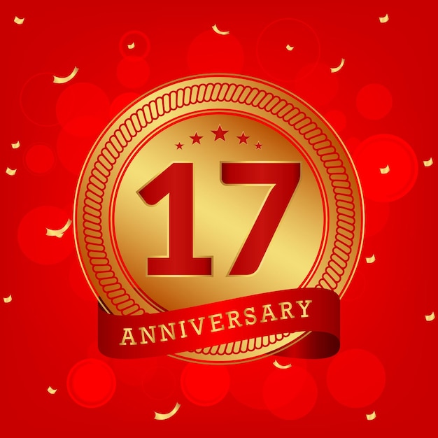 17 years anniversary with golden number and red background