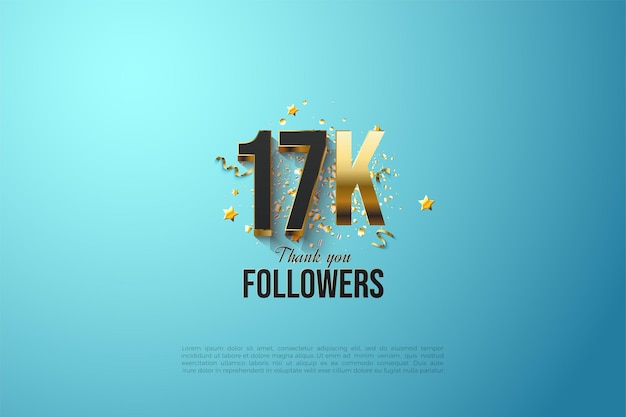 17k followers with black numbers and gold strokes