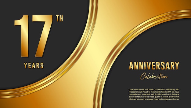 17th Anniversary Celebration template design with gold background and numbers Vector Template