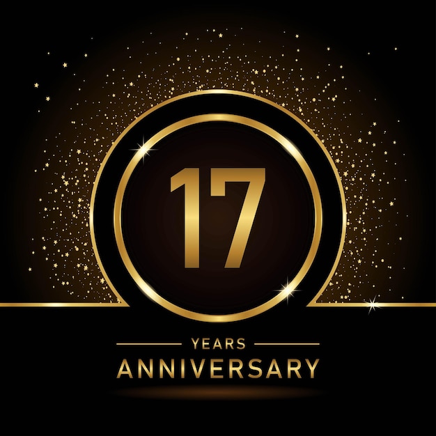 17th Anniversary Gold color template design for birthday event Vector Template