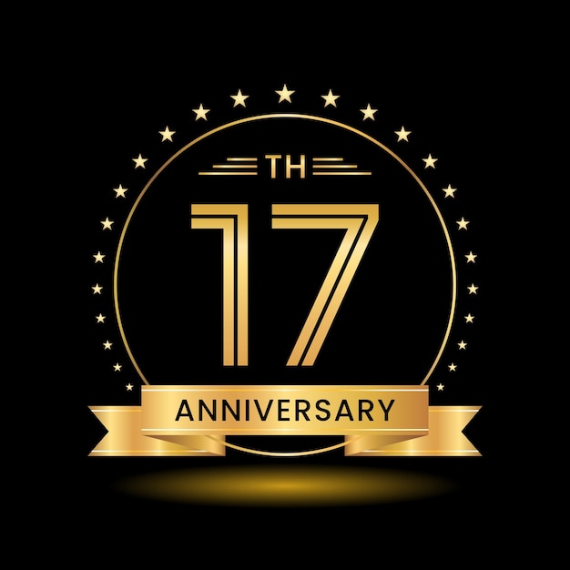 17th Anniversary logo design Golden number concept design Line Art style Logo Vector Template