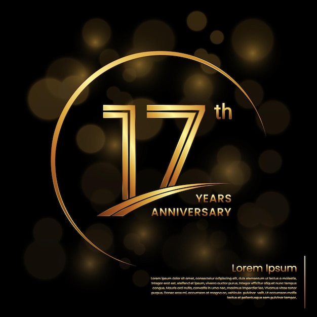 17th Anniversary logo design with double line numbers Golden anniversary template Vector Logo Template