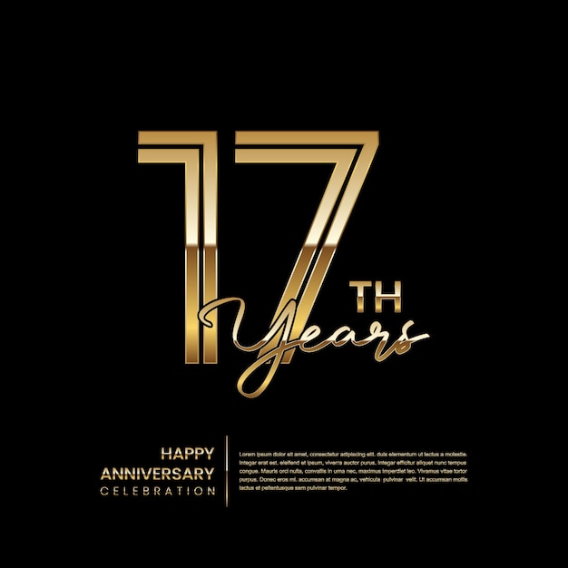 17th anniversary logo with double line style Gold line art design Logo Vector Template