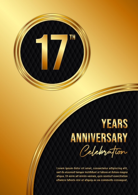 17th Anniversary Luxury logo design with golden ring Handwritten style text Logo Vector Template