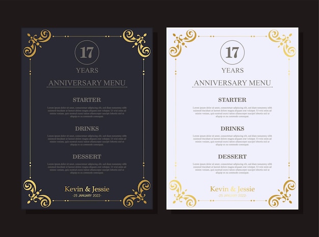 17th anniversary menu design template