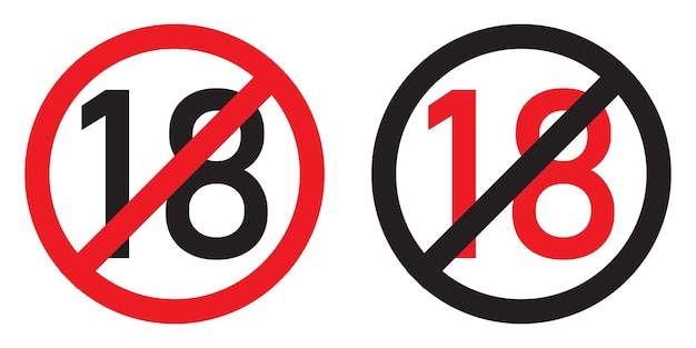 Under 18 not allowed sign Number eighteen in red and black crossed circle vector eps 10