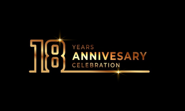 18 Year Anniversary Celebration with Golden Color One Connected Line Isolated on Dark Background