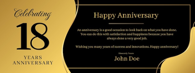 18 years anniversary a banner speech anniversary template with a gold background combination of black and text that can be replaced