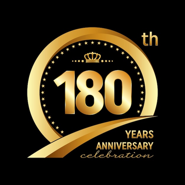 180th Anniversary logo design with golden ring for anniversary celebration event invitation wedding greeting card banner poster flyer brochure Logo Vector Template