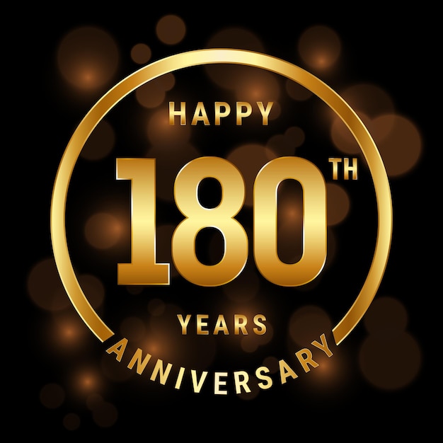 180th Anniversary template design with golden ring and number Vector template illustration