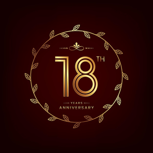 18th anniversary logo with golden number for celebration event invitation wedding greeting card banner poster flyer book cover Vector design