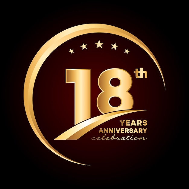 18th anniversary template design with gold color number and ring