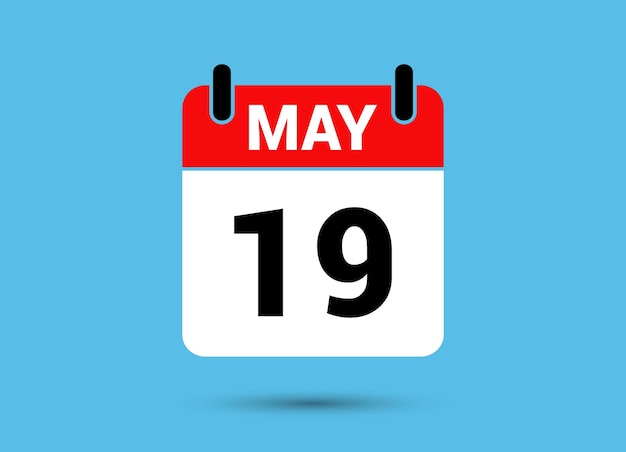 19 May Calendar Date Flat Icon Day 19 Vector Illustration