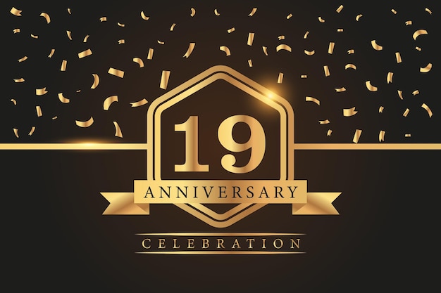 19 year anniversary celebration vector golden elements on black background abstract