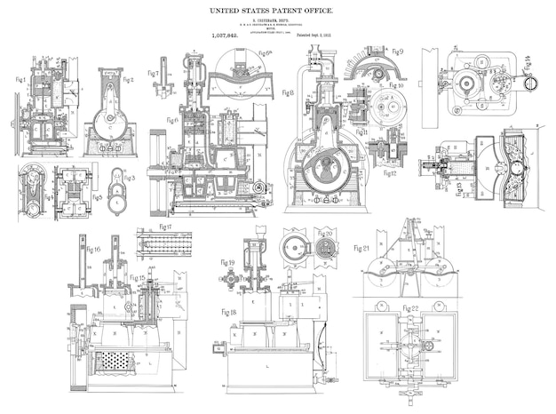 Vector 1912 vintage motor patent art