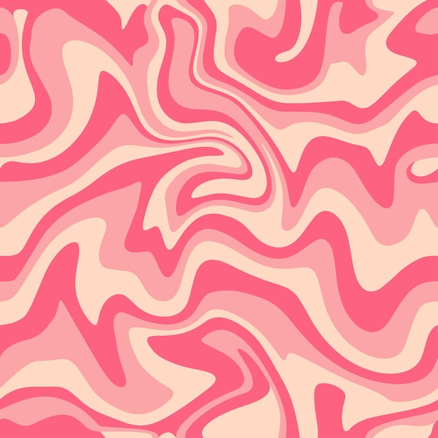 1970 Wavy Swirl Seamless Pattern in Pink and Beige Colors HandDrawn Vector Illustration Seventies