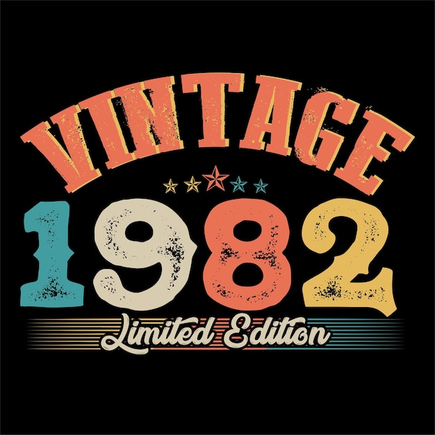 1982 vintage retro t shirt design, vector, black background