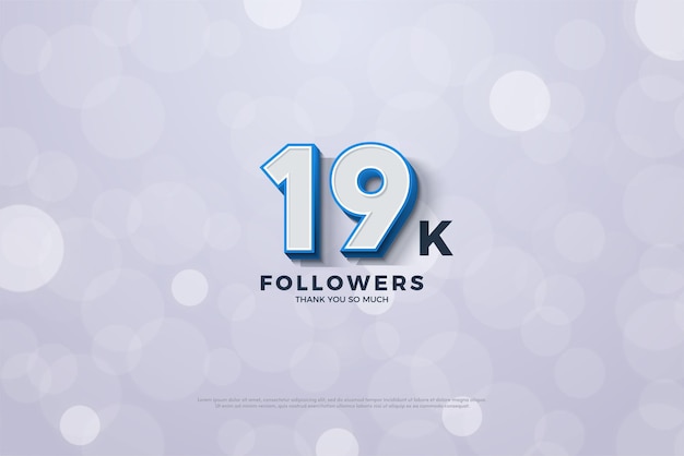 19k followers with blue 3d numbers.