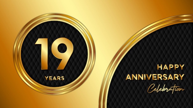 19th anniversary template design with golden texture and number for anniversary celebration event