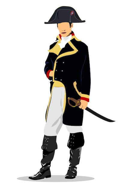 19th century French officer of Napoleon's army 3d vector color illustration