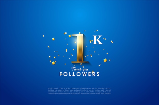 1k follower with glowing gold number